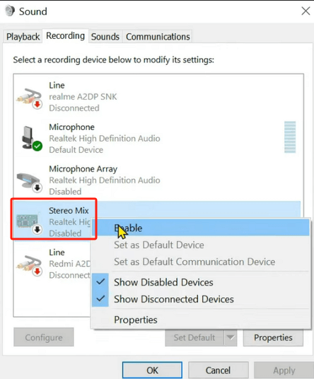 Enable Stereo Mix to Fix Bandicam Not Recording Audio