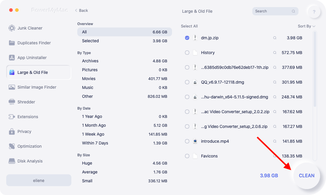 Localize arquivos grandes no Mac para remover usando o iMyMac
