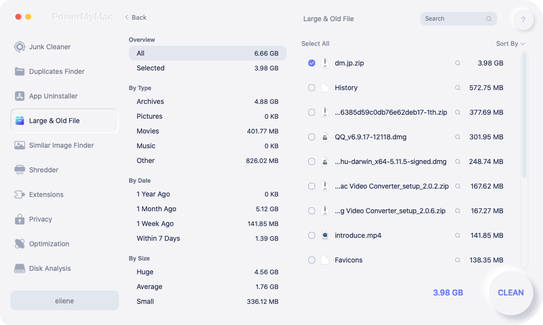 Выберите большие файлы, которые вы хотите удалить с Mac