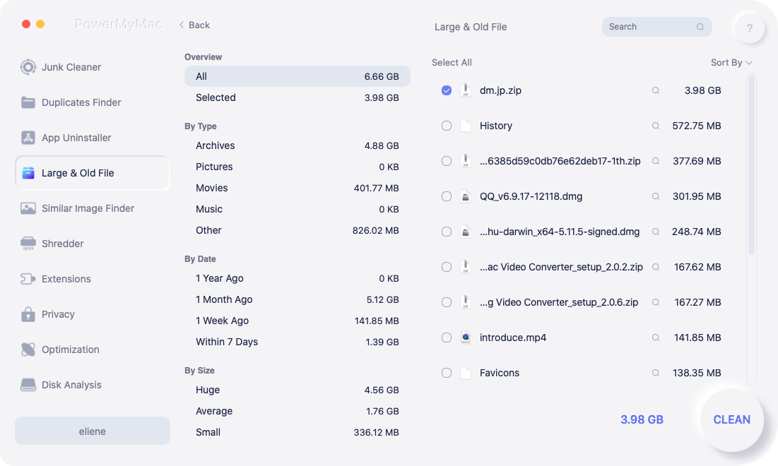 Selecione os arquivos grandes que deseja limpar do Mac