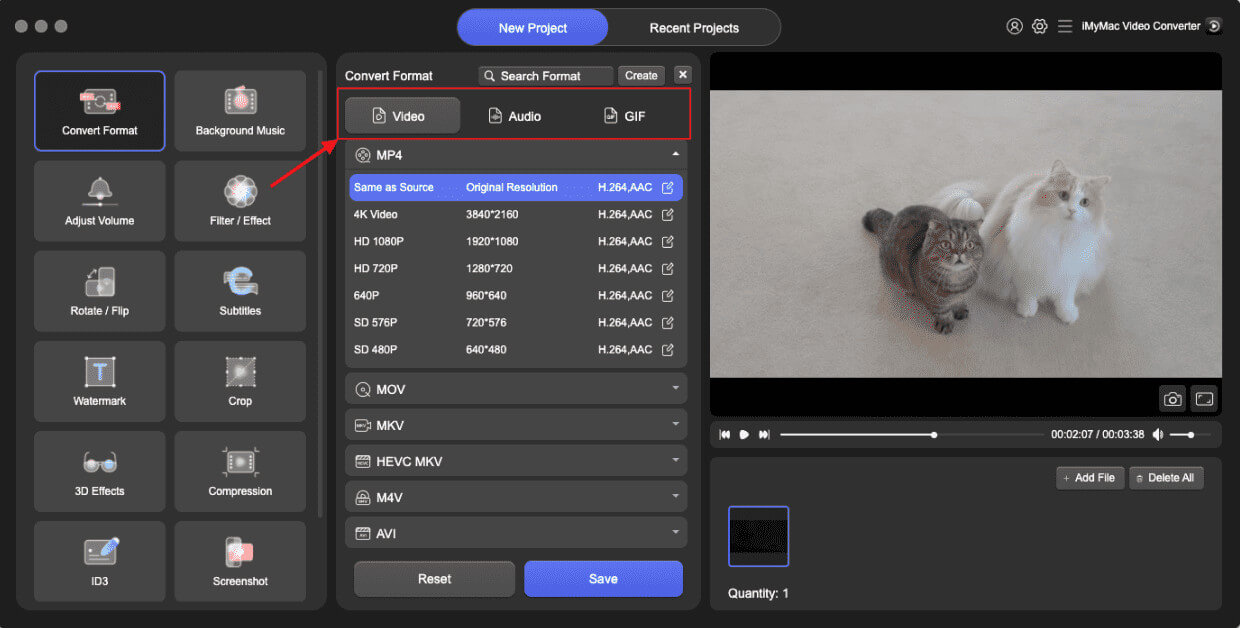 Choose HD Resolution As The Output Format