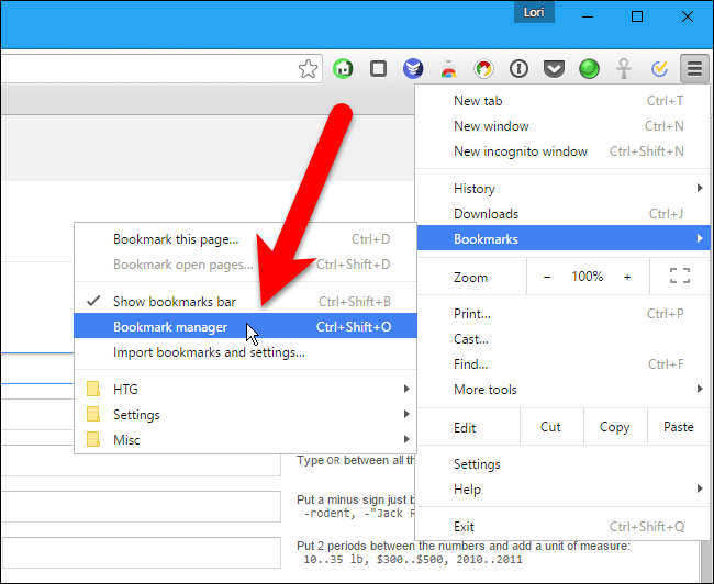 Importar ou exportar favoritos do Chrome por meio do Gerenciador de favoritos