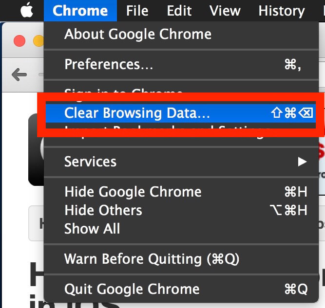 Очистить Chrome Cache на Mac