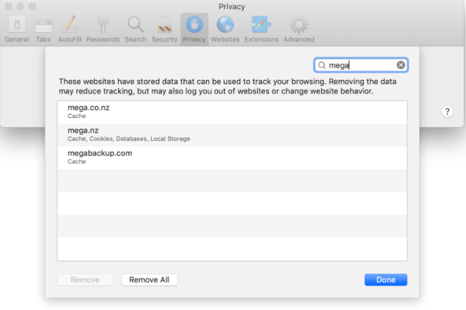  Clean Up MegaBackup Data in Safari
