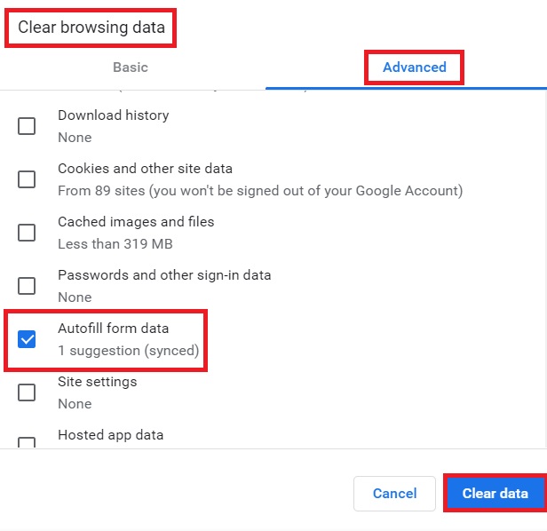 Delete Autofill Data on Google 