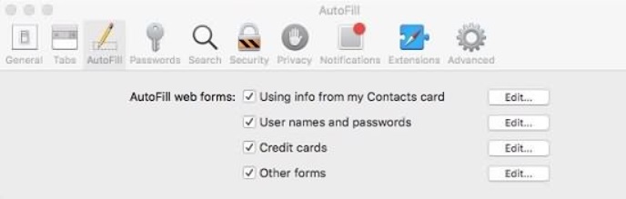 Excluir preenchimento automático no Mac no Safari