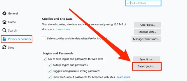 Очистить сохраненные пароли в Firefox
