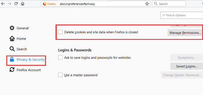 Delete Cookies in Firefox in Windows 10