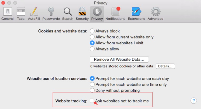Hoe zich te ontdoen van trackingcookies in de Safari-browser