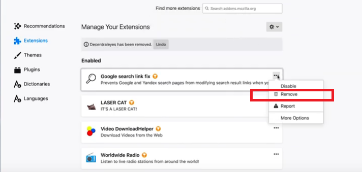 Remove Addons from Firefox