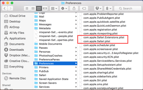 Remove Safari Preference Files