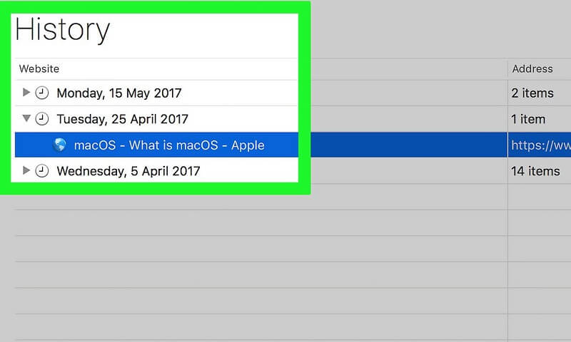 geschiedenis wissen safari mac