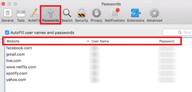 Zoek opgeslagen wachtwoorden in Safari