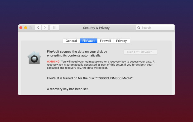 تشفير القرص FileVault