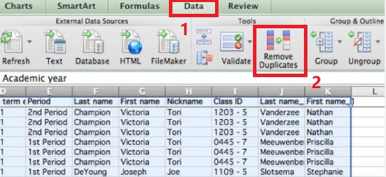 Click on Data to Remove Duplicates