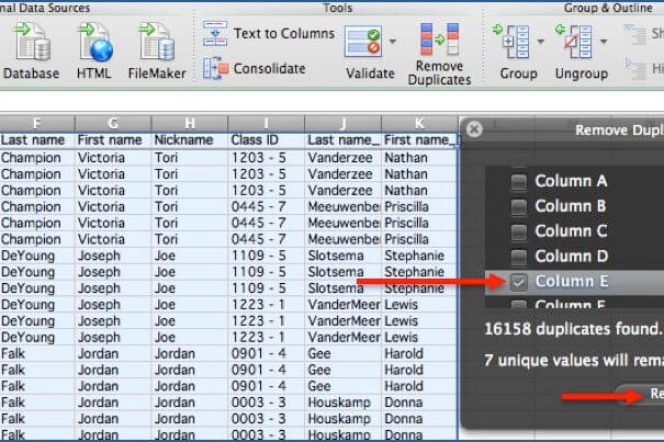 Premere il pulsante OK per rimuovere i duplicati