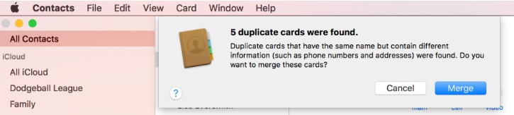 Mesclar contatos duplicados do Mac no iCloud