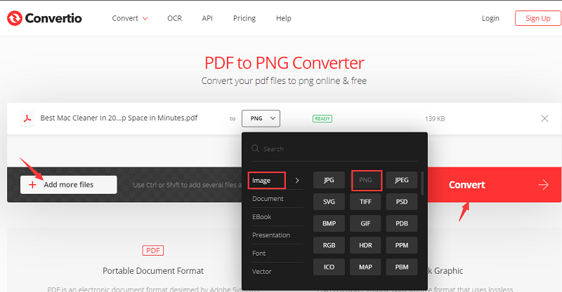 قم بتحويل ملفات PDF إلى PNG باستخدام برنامج Convertio