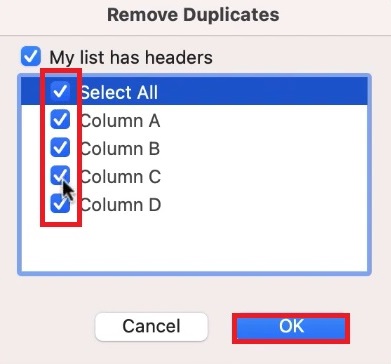 Press the OK Button to Remove Duplicates