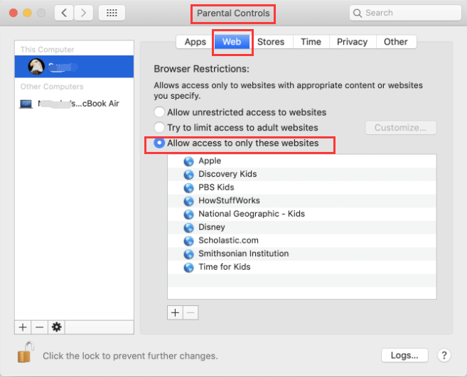 Websites op Mac blokkeren met ouderlijk toezicht