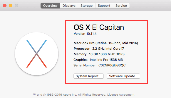Over deze Mac OS X El Capitan