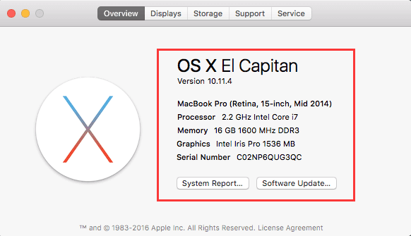 Informacje o tym systemie Mac OS X El Capitan