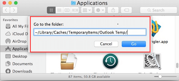 how do i get to outlook temp folder on mac