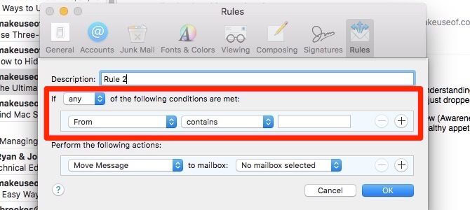 امسح مساحة تخزين البريد على Mac