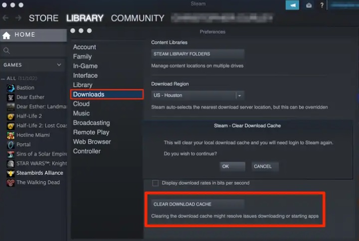 Очистить кеш Steam вручную