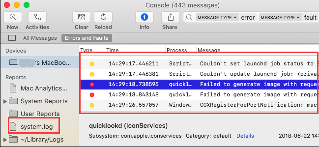 Use Console to Locate System Log Files