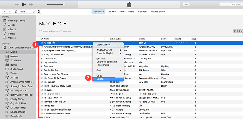 Удалить музыку из iTunes