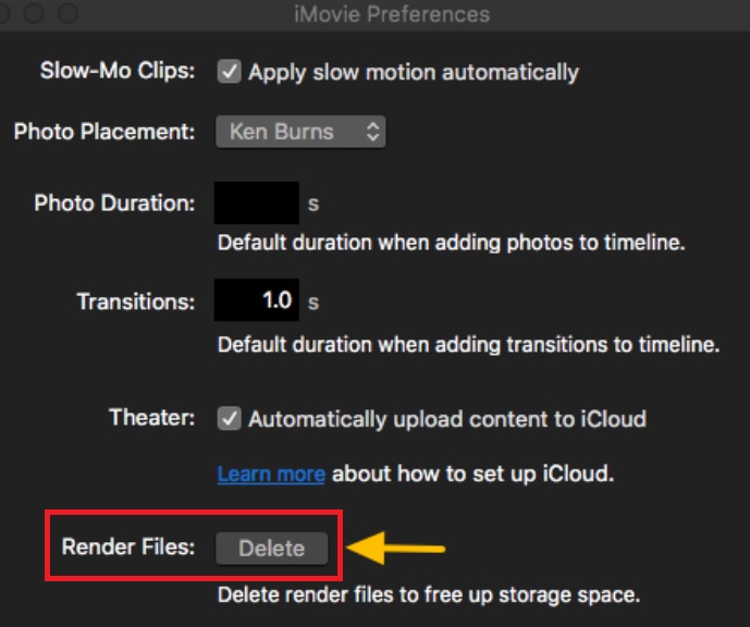 iMovie 렌더링 파일 제거