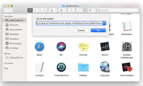 Excluindo anexos no Mac Mail manualmente no Finder