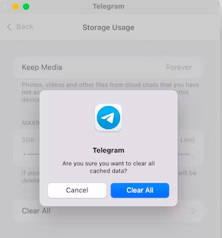 Очистить кеш Telegram на Mac