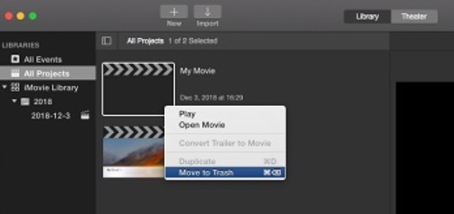 Clear iMovie Cache by Removing Projects and Events