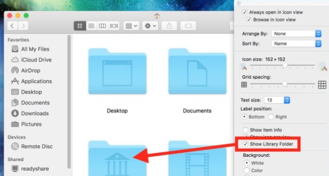 Легко показать папку библиотеки на Mac