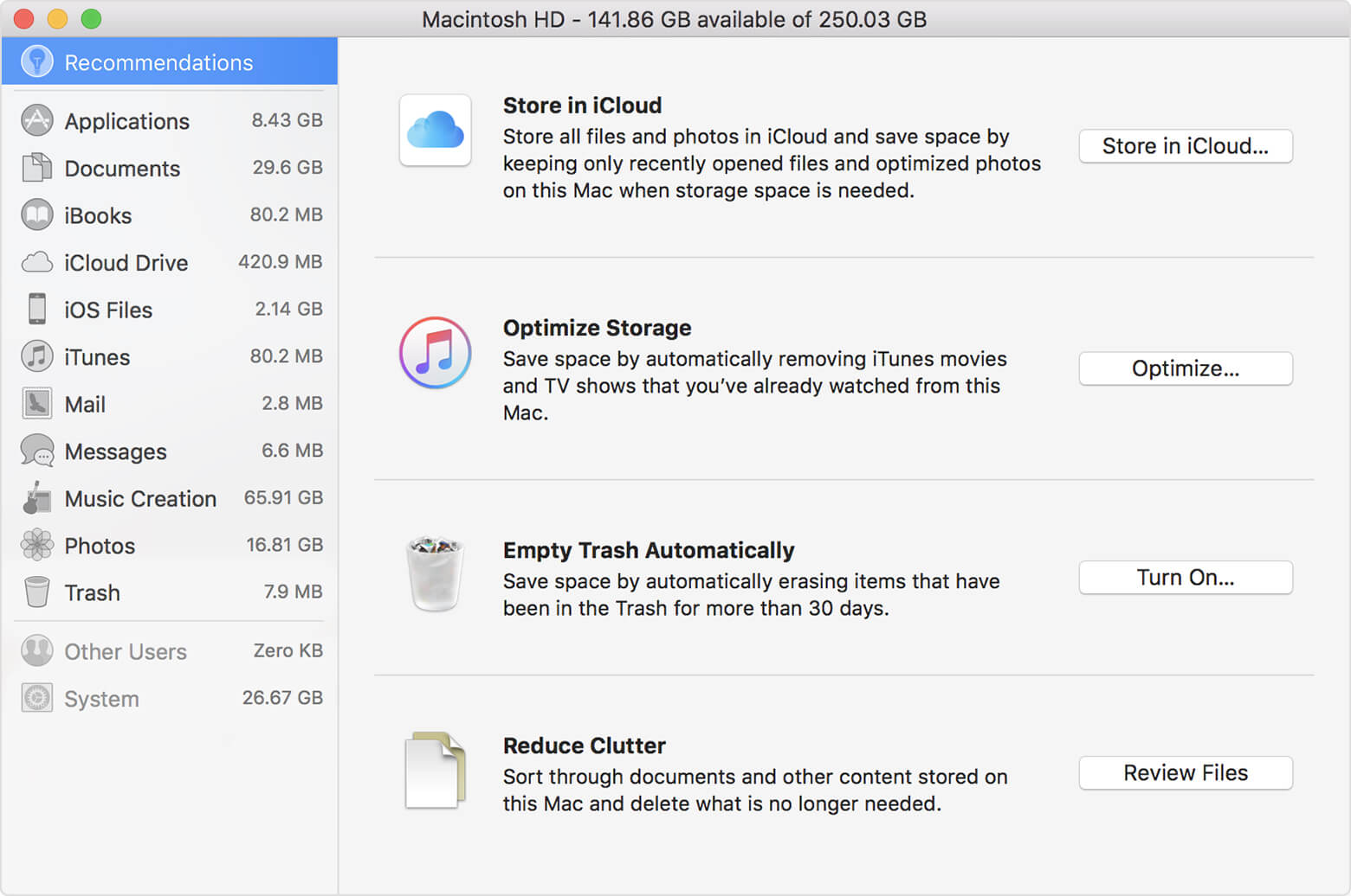 Localize arquivos grandes no Mac, revisando arquivos em Reduce Clutter