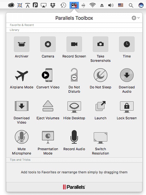 Parallels Toolbox for Mac의 인터페이스