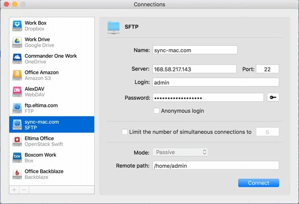 Użyj programu Commander One na komputerze Mac jako klienta FTP