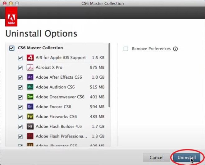 Dezinstalator Adobe CS6