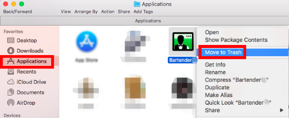 /Applications 폴더에서 Bartender 제거