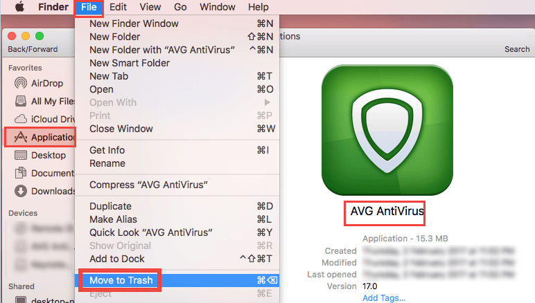 Remover o aplicativo AVG do Mac