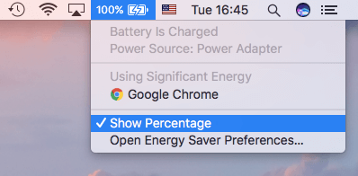 stan baterii pokazuje procent