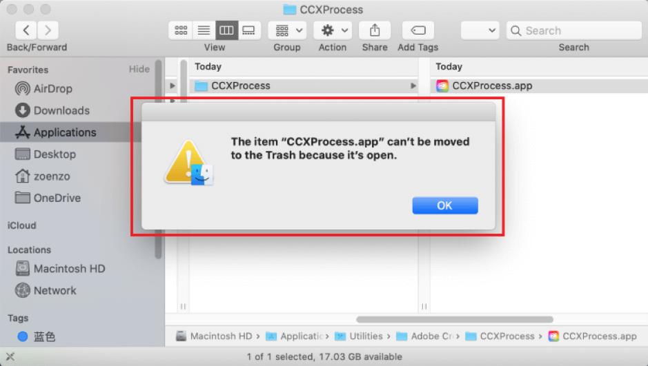 CCXProcess를 휴지통으로 옮길 수 없음