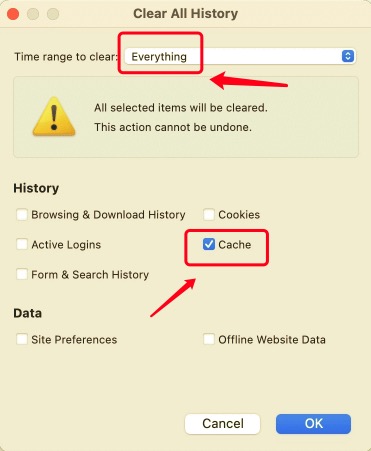 clear cookies and cache in firefox mac os x
