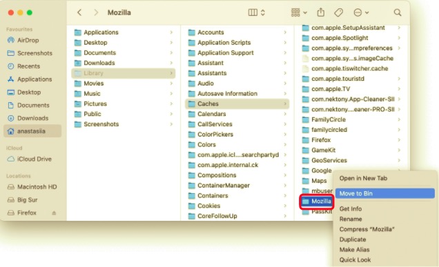 Usuń pliki pamięci podręcznej przeglądarki Firefox na komputerze Mac