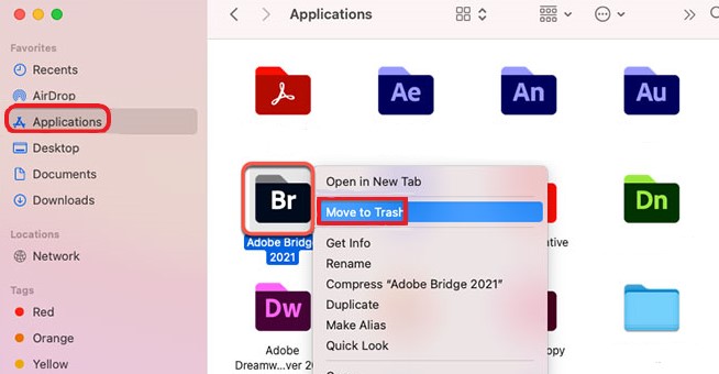 Desinstalar manualmente o Adobe Bridge no Mac