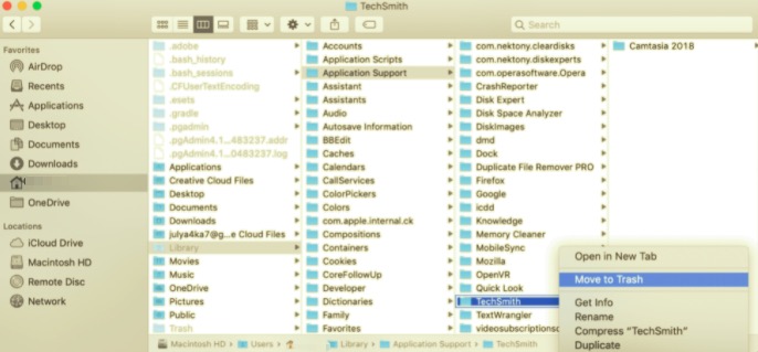 Удалите Camtasia Studio на Mac с помощью служебных файлов