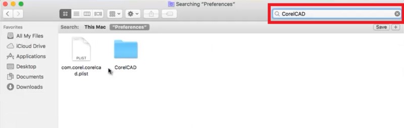 Delete CorelCAD Caches And Files from Mac