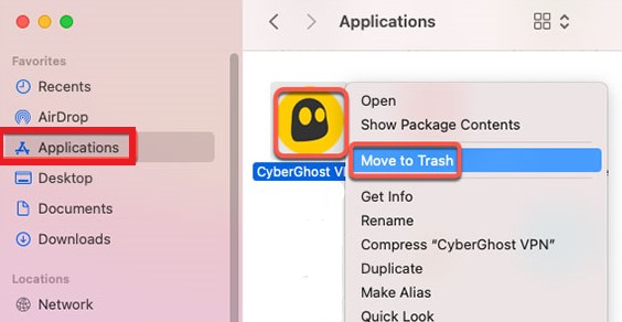 Удаление Cyberghost VPN вручную на Mac